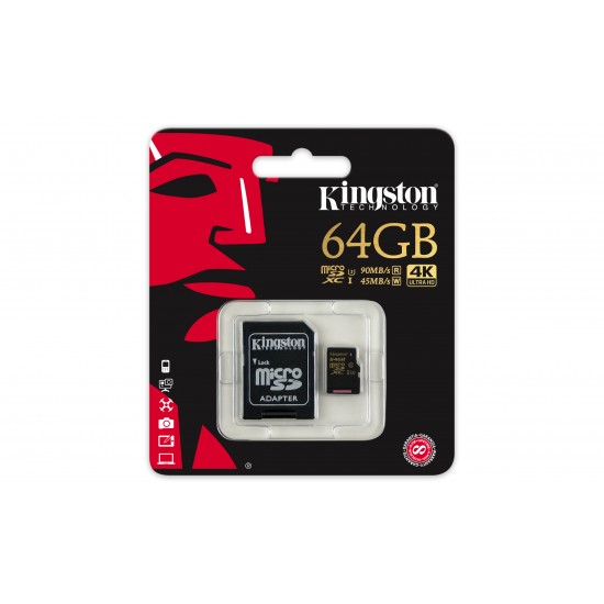 64GB microSDXC Class U3 UHS-I 90R/45W + SD Adapter